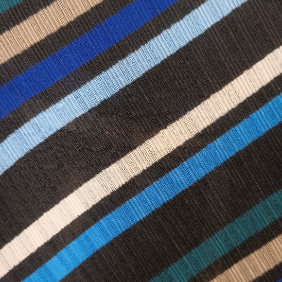 Dana Buchman Blue Green Black White and Tan Striped Long Sleeve V Neck Top L - Picture 5 of 8